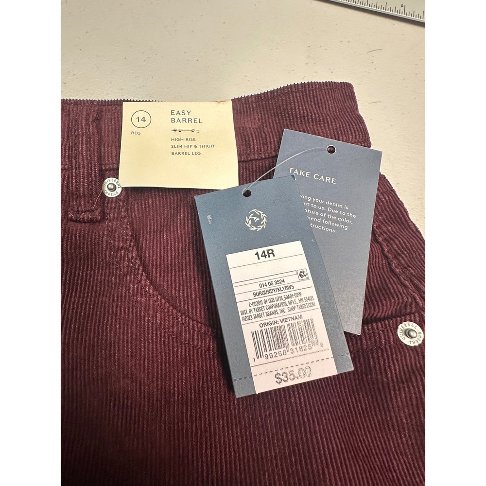 Universal Thread Burgundy Corduroy Easy Barrel High Rise Pants 14R New - Picture 6 of 7